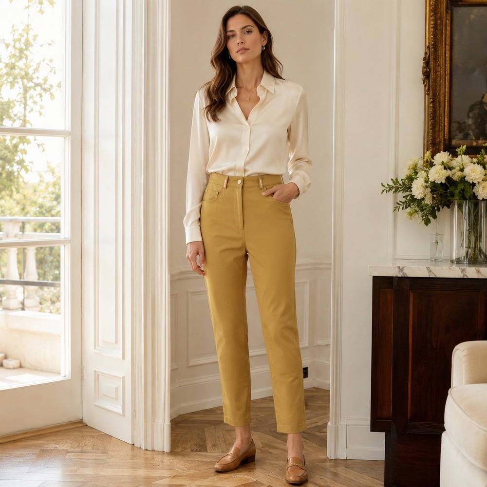 St John Sport Marie Gray Pants Size 6 Mustard Gold High Rise Straight Leg‎